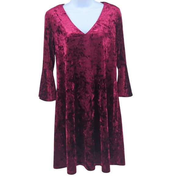 Wine Red Crushed Velvet 90s Whimsigoth Mini Dress Romantic Holiday Party - Picture 1 of 10